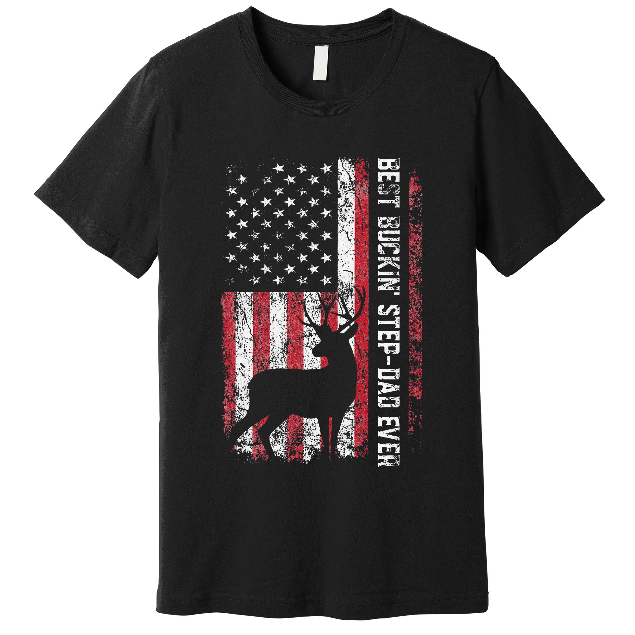 Flag Best Buckin Step Dad Ever Deer Hunting Fathers Day Premium T-Shirt