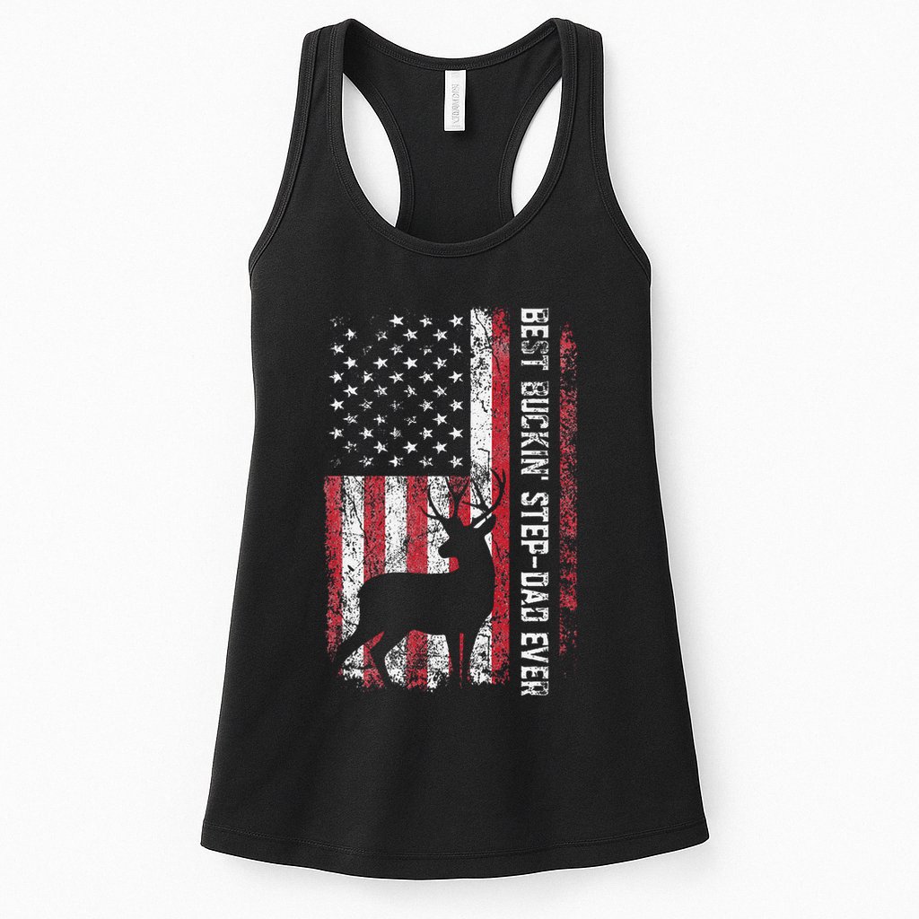 Flag Best Buckin Step Dad Ever Deer Hunting Fathers Day Womens Tank Top