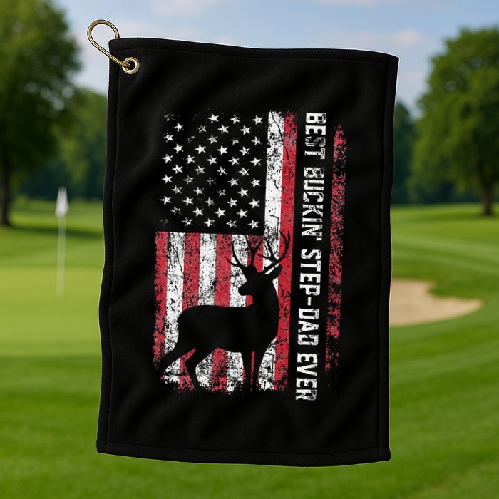 Flag Best Buckin Step Dad Ever Deer Hunting Fathers Day Golf Towel
