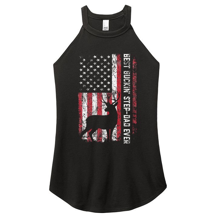 Flag Best Buckin Step Dad Ever Deer Hunting Fathers Day Women's Perfect Tri Rocker Tank