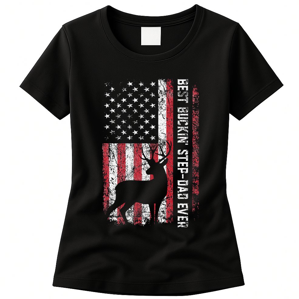 Flag Best Buckin Step Dad Ever Deer Hunting Fathers Day Womens T-Shirt
