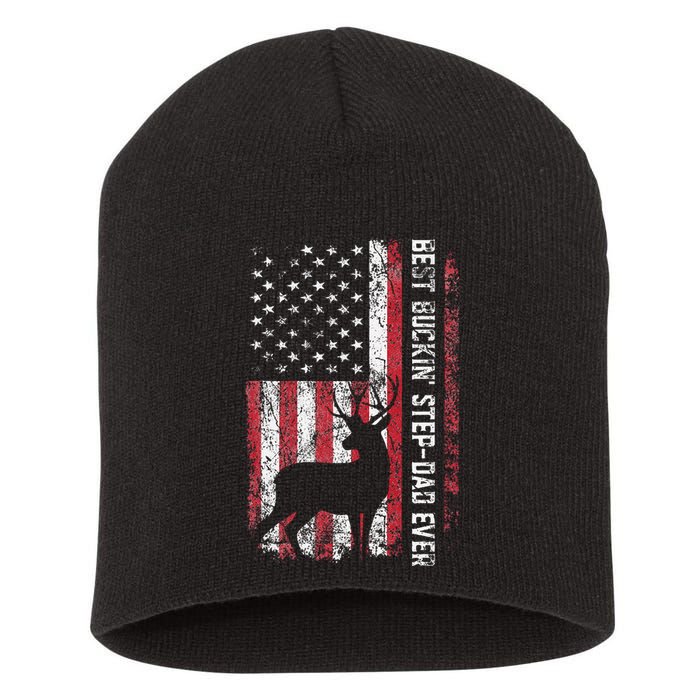 Flag Best Buckin Step Dad Ever Deer Hunting Fathers Day Short Acrylic Beanie