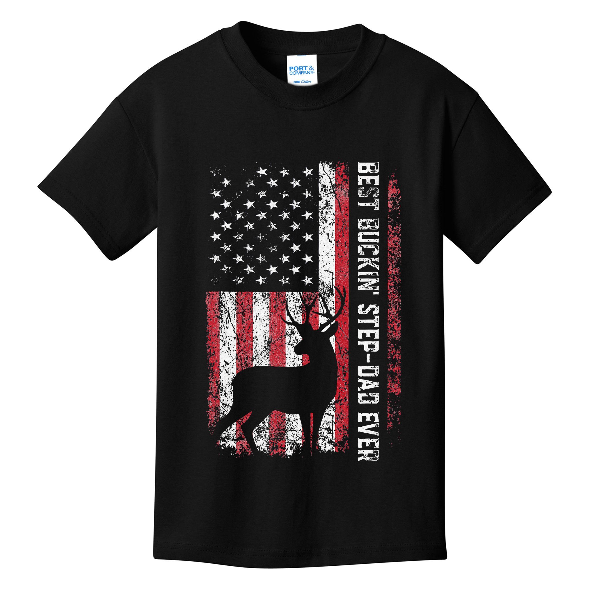 Flag Best Buckin Step Dad Ever Deer Hunting Fathers Day Kids T-Shirt