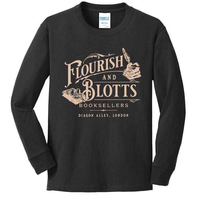 Flourish Blotts Bookish Hp Fan Potter Kids Long Sleeve Shirt