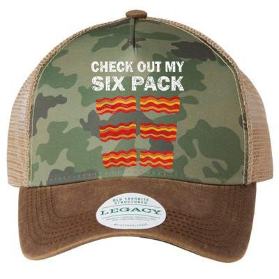 Funny Bacon BBQ Dad Grill CHECK OUT MY SIX PACK Legacy Tie Dye Trucker Hat