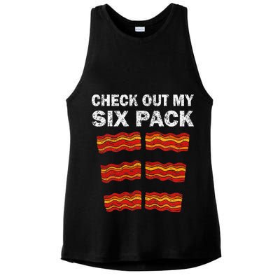 Funny Bacon BBQ Dad Grill CHECK OUT MY SIX PACK Ladies PosiCharge Tri-Blend Wicking Tank