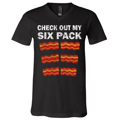 Funny Bacon BBQ Dad Grill CHECK OUT MY SIX PACK V-Neck T-Shirt