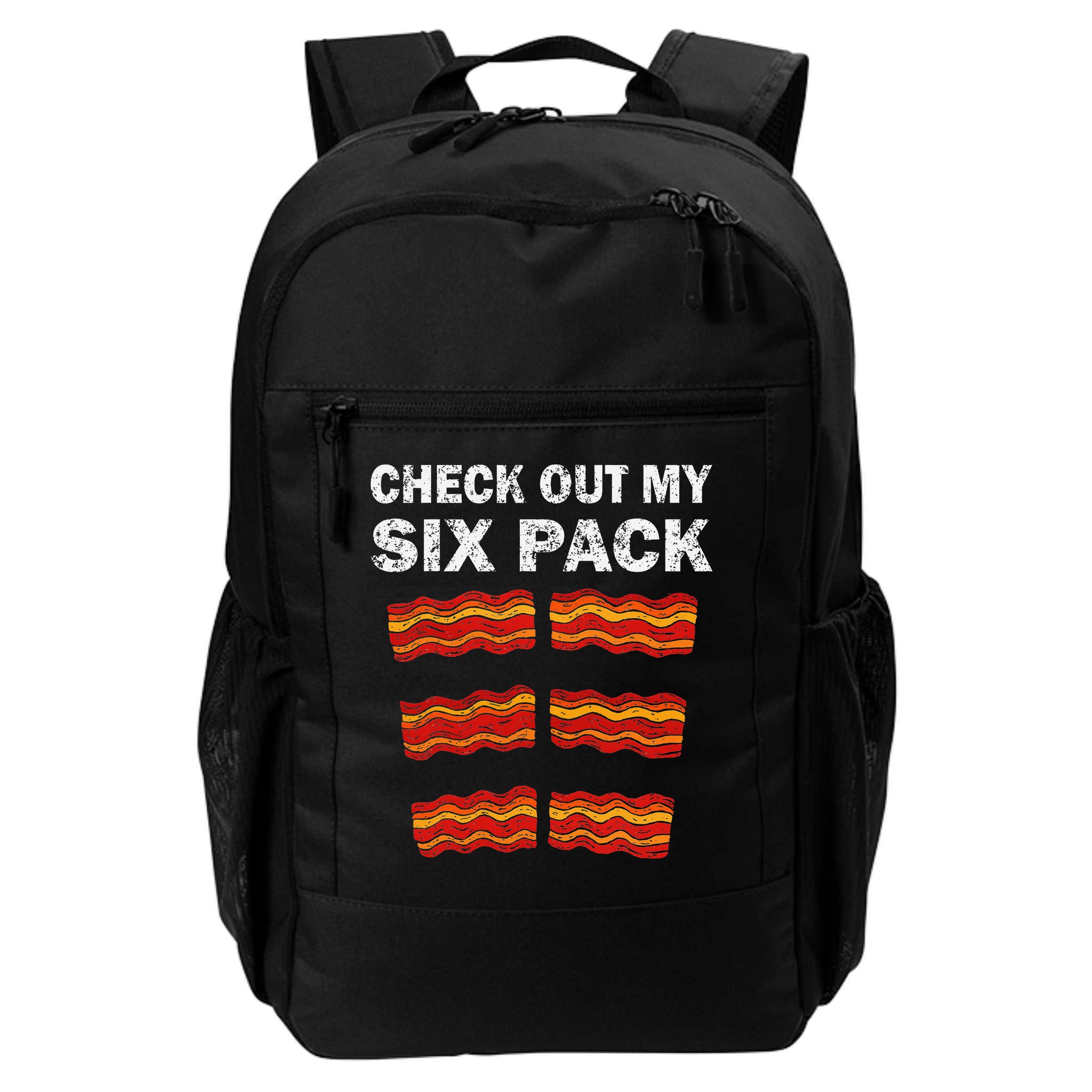 Funny Bacon BBQ Dad Grill CHECK OUT MY SIX PACK Backpack