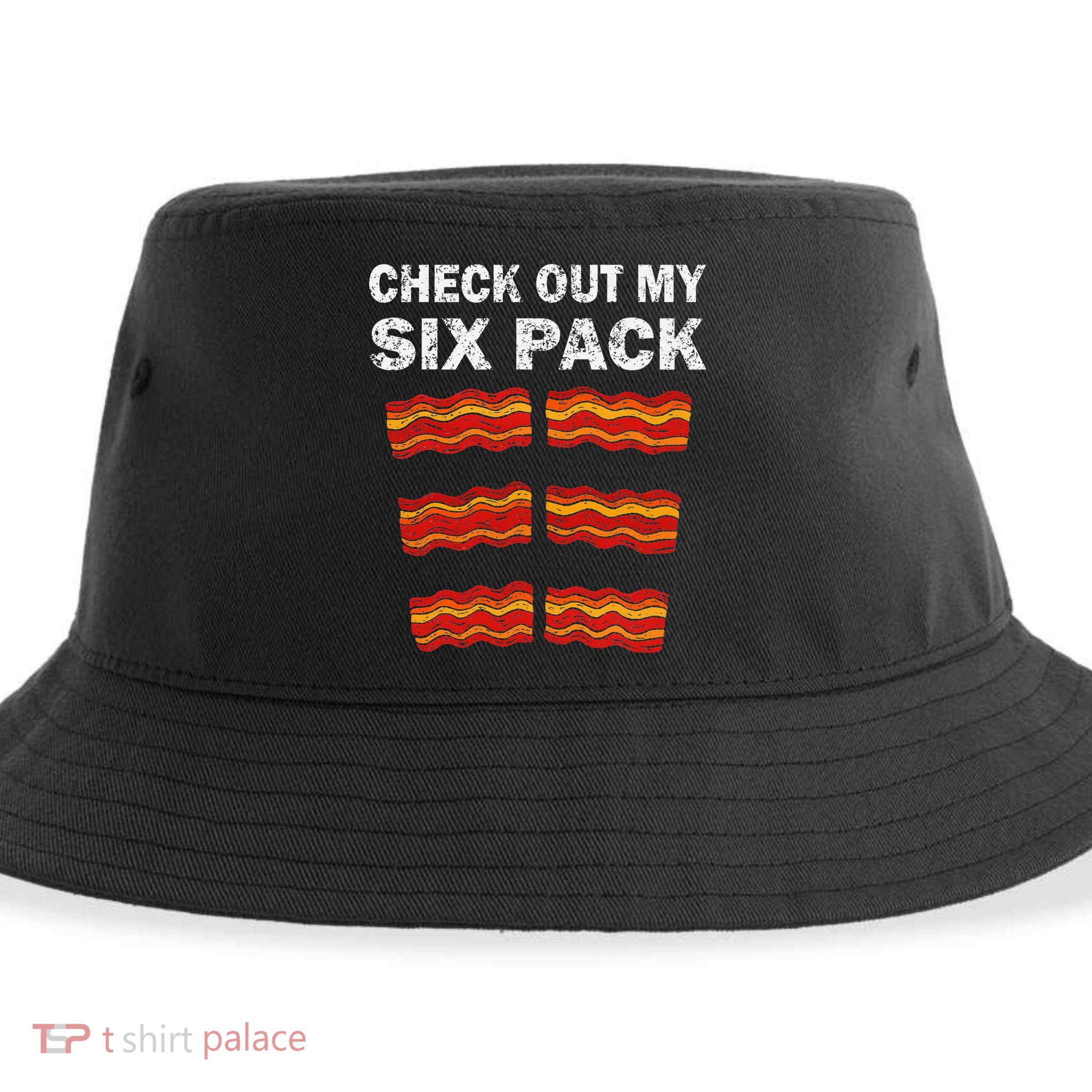 Funny Bacon BBQ Dad Grill CHECK OUT MY SIX PACK Sustainable Bucket Hat