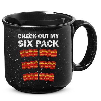 Funny Bacon BBQ Dad Grill CHECK OUT MY SIX PACK 15oz Campfire Ceramic Mug