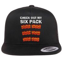 Funny Bacon BBQ Dad Grill CHECK OUT MY SIX PACK Flat Bill Trucker Hat