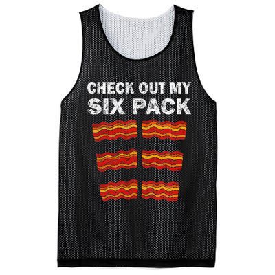 Funny Bacon BBQ Dad Grill CHECK OUT MY SIX PACK Mesh Reversible Basketball Jersey Tank