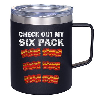 Funny Bacon BBQ Dad Grill CHECK OUT MY SIX PACK 12oz Stainless Steel Coffee Mug