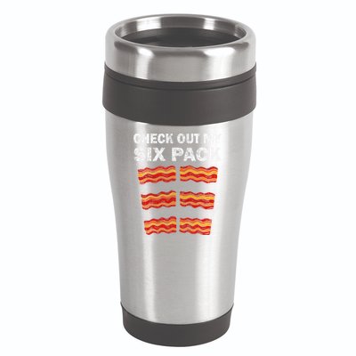 Funny Bacon BBQ Dad Grill CHECK OUT MY SIX PACK 16oz Travel Tumbler