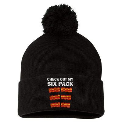 Funny Bacon BBQ Dad Grill CHECK OUT MY SIX PACK Pom Pom 12in Knit Beanie