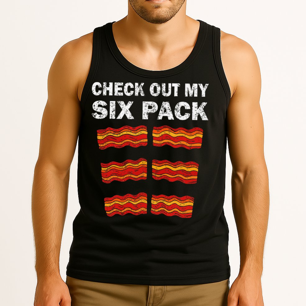 Funny Bacon BBQ Dad Grill CHECK OUT MY SIX PACK Tank Top