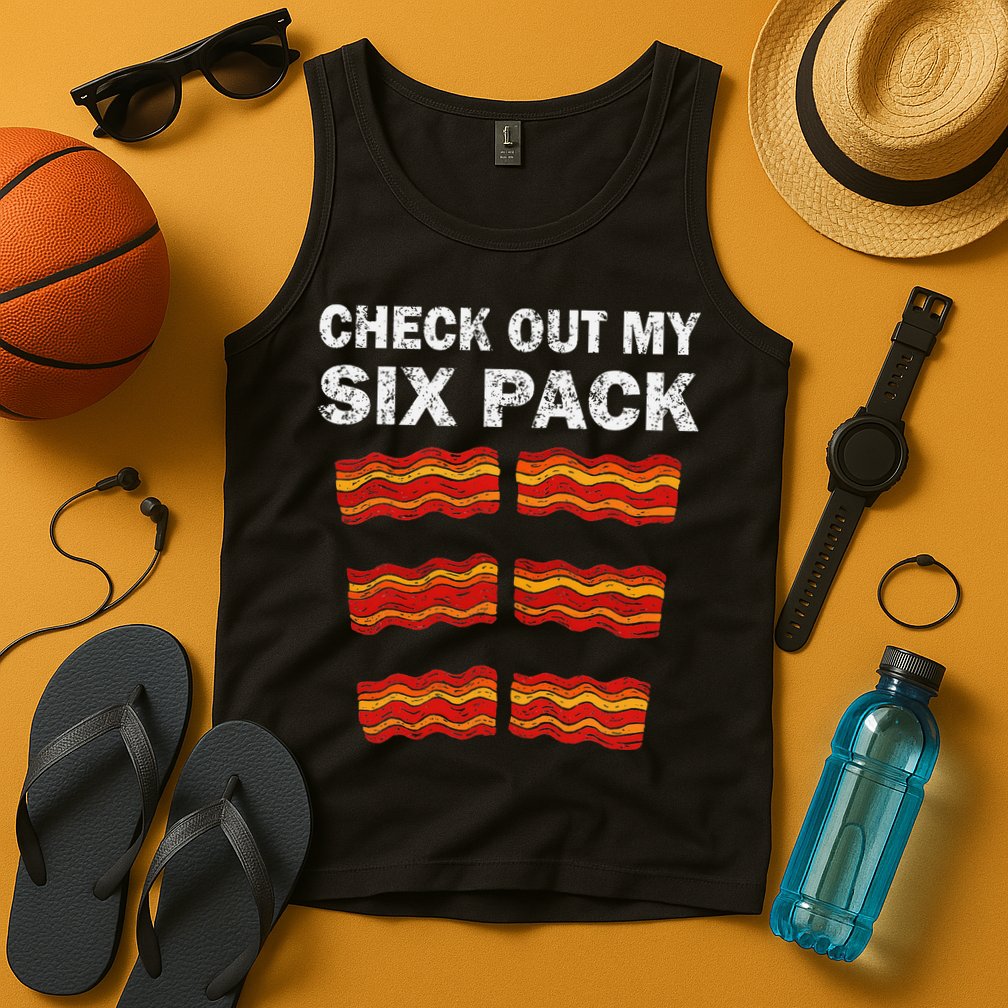 Funny Bacon BBQ Dad Grill CHECK OUT MY SIX PACK Tank Top
