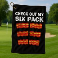 Funny Bacon BBQ Dad Grill CHECK OUT MY SIX PACK Golf Towel
