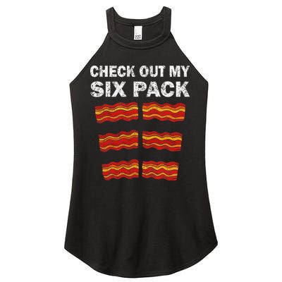 Funny Bacon BBQ Dad Grill CHECK OUT MY SIX PACK Women's Perfect Tri Rocker Tank