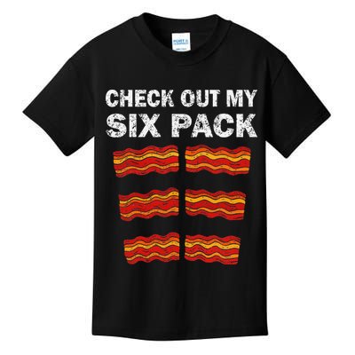 Funny Bacon BBQ Dad Grill CHECK OUT MY SIX PACK Kids T-Shirt