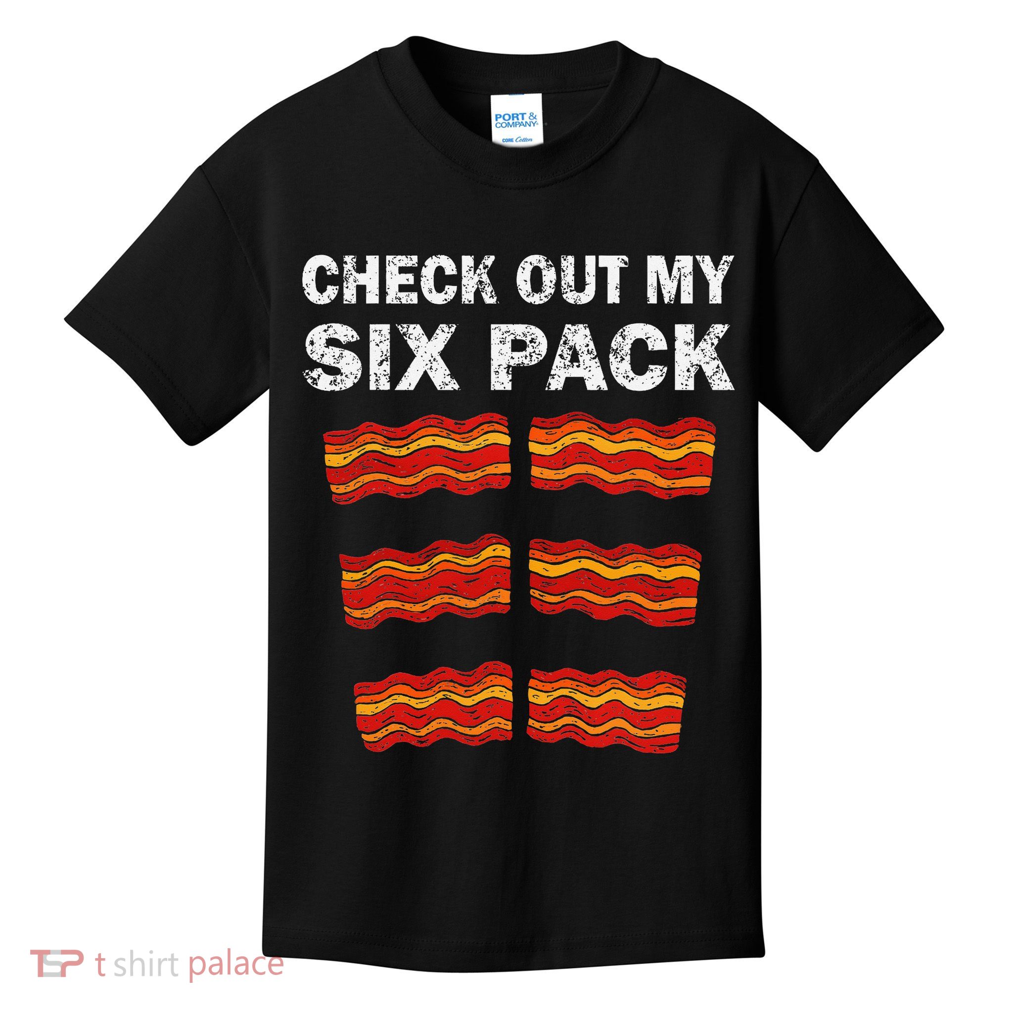 Funny Bacon BBQ Dad Grill CHECK OUT MY SIX PACK Kids T-Shirt
