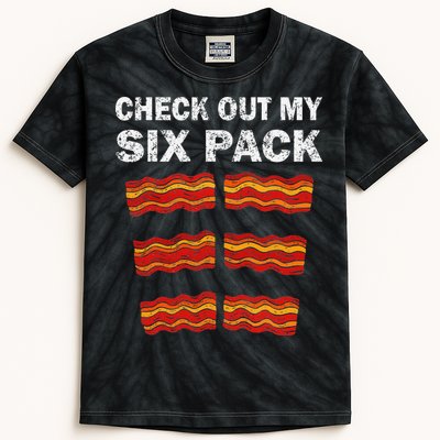 Funny Bacon BBQ Dad Grill CHECK OUT MY SIX PACK Kids Tie-Dye T-Shirt
