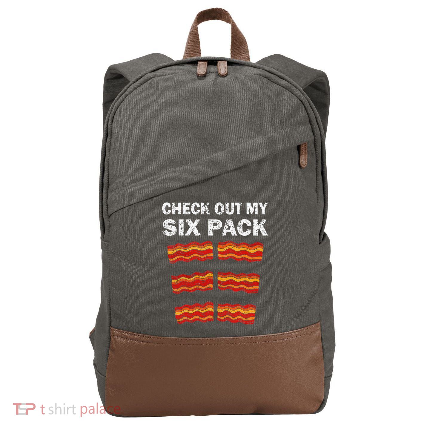 Funny Bacon BBQ Dad Grill CHECK OUT MY SIX PACK Cotton Canvas Backpack