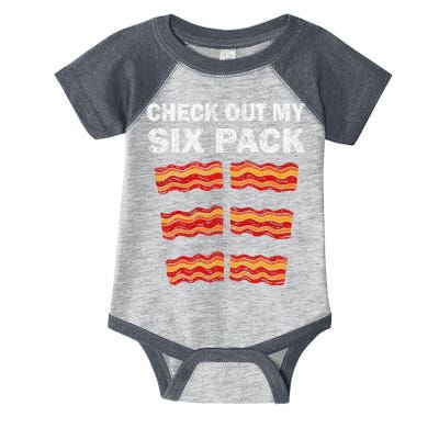 Funny Bacon BBQ Dad Grill CHECK OUT MY SIX PACK Infant Baby Jersey Bodysuit