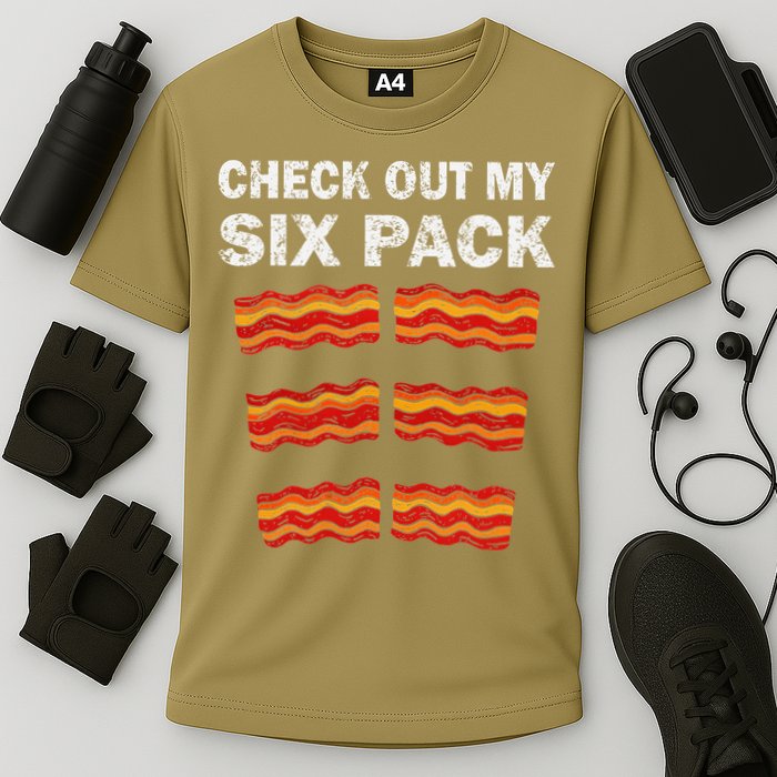 Funny Bacon BBQ Dad Grill CHECK OUT MY SIX PACK Cooling Performance Crew T-Shirt