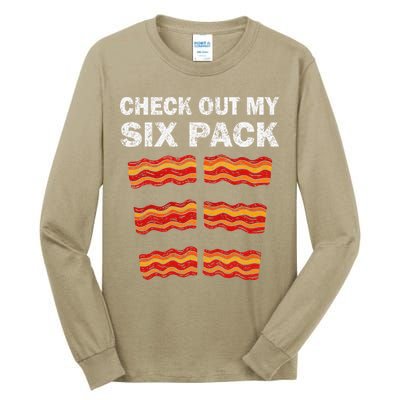 Funny Bacon BBQ Dad Grill CHECK OUT MY SIX PACK Tall Long Sleeve T-Shirt