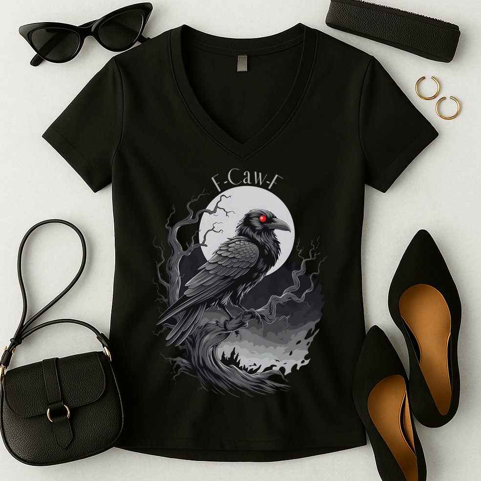 F-Caw-F Black Bird  Women's V-Neck T-Shirt