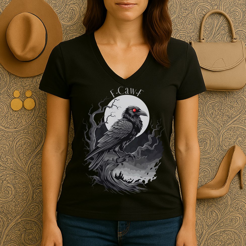 F-Caw-F Black Bird  Women's V-Neck T-Shirt