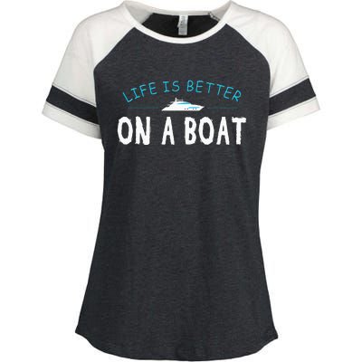 Funny Boating Boat Gift Life Better On Boat Captain Enza Ladies Jersey Colorblock Tee