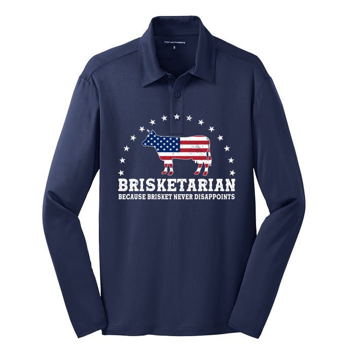 Funny Brisketarian Because Brisket Never Disappoints Silk Touch Performance Long Sleeve Polo