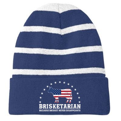 Funny Brisketarian Because Brisket Never Disappoints Striped Beanie with Solid Band