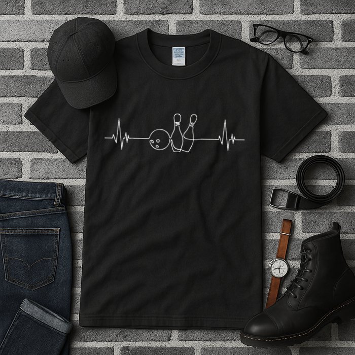 Funny Bowling  Bowler Heartbeat Tee Tenpin Bowling Tall T-Shirt