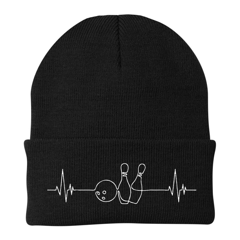 Funny Bowling  Bowler Heartbeat Tee Tenpin Bowling Beanie