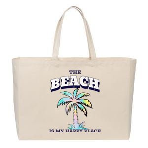 Family Beach Beach Is My Happy Place Vacation Cotton Canvas Jumbo Tote