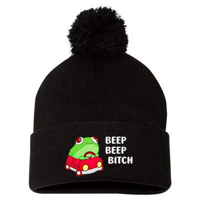 Frog Beep Beep Bitch Pom Pom 12in Knit Beanie