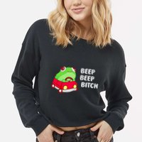 Frog Beep Beep Bitch Cropped Pullover Crew