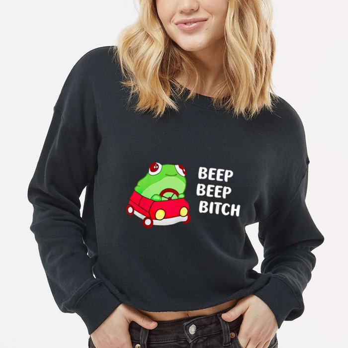 Frog Beep Beep Bitch Cropped Pullover Crew