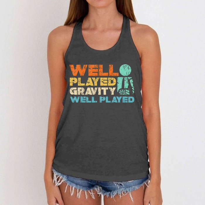 Funny Broken Bone Shoulder Elbow Well Played Gravity Women's Knotted Racerback Tank