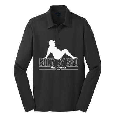 Funny Body By BBQ Vintage Meat Church Silk Touch Performance Long Sleeve Polo