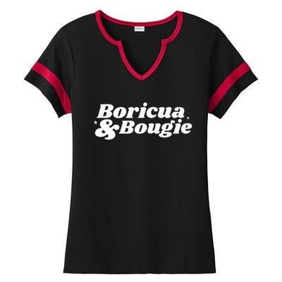 Funny Boricua & Bougie Apparel Ladies Halftime Notch Neck Tee