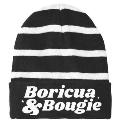 Funny Boricua & Bougie Apparel Striped Beanie with Solid Band