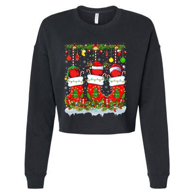 Funny Bowling Ball In Xmas Socks Lights Bowling Christmas Gift Cropped Pullover Crew