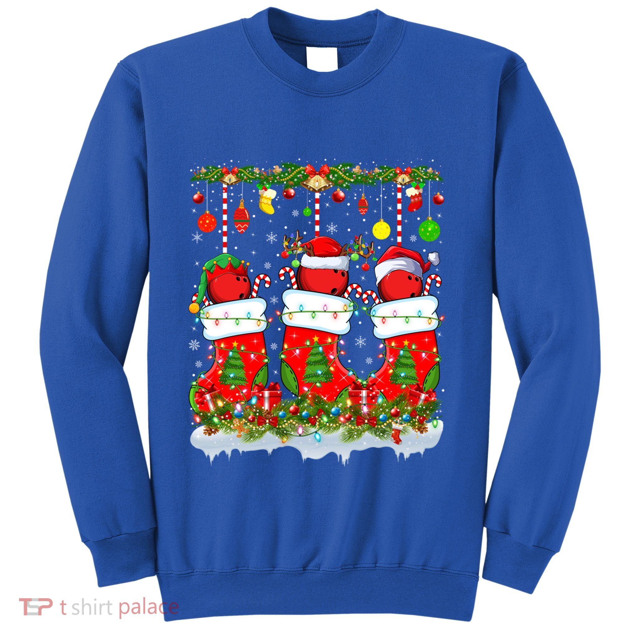 Funny Bowling Ball In Xmas Socks Lights Bowling Christmas Gift Sweatshirt