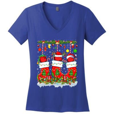 Funny Bowling Ball In Xmas Socks Lights Bowling Christmas Gift Women's V-Neck T-Shirt