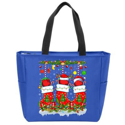 Funny Bowling Ball In Xmas Socks Lights Bowling Christmas Gift Zip Tote Bag