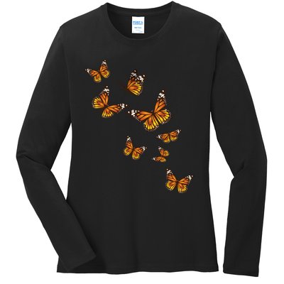 Flying Butterflies Butterfly Lover Gardener Entomologist Ladies Long Sleeve Shirt